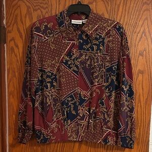 Vintage Alfred Dunner Burgundy, Navy & Gold Baroque Patchwork Bomber Jacket